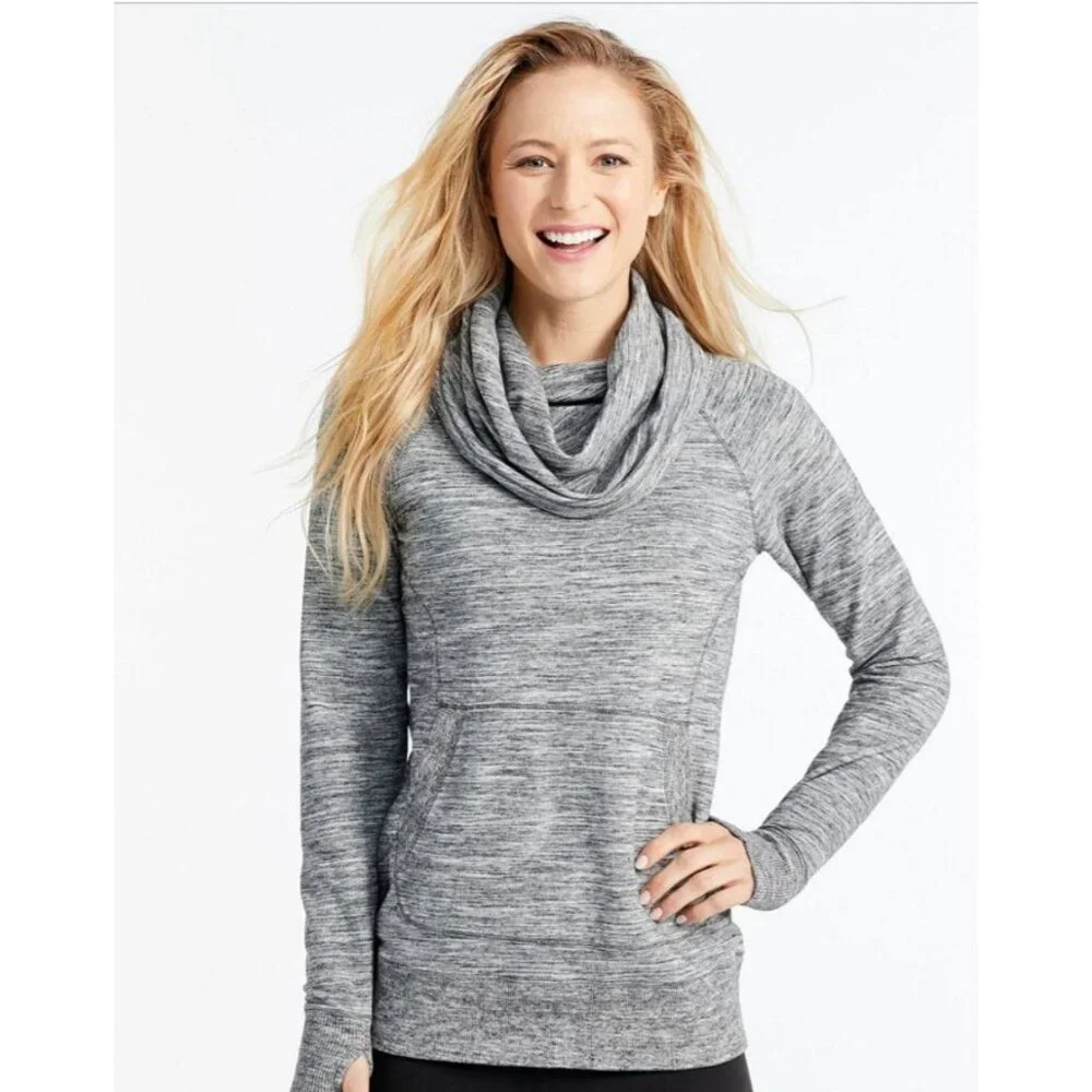 L.L. Bean Womens XL Gray Pullover Cozy Top Casual Kangaroo Pocket Cowl Neck - Picture 9 of 9